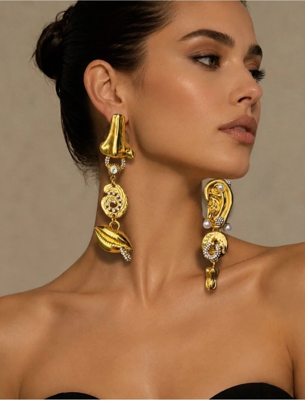 Luxurious Gold Drop Earrings with Pearl Accents